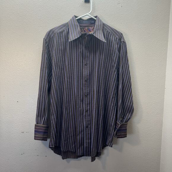 Robert Graham Men Stripes Flip Cuff Long sleeve Shirt XL Button Multi Career - Picture 1 of 6